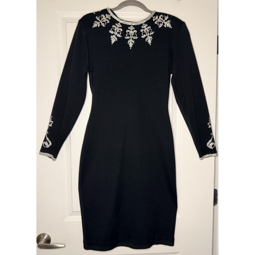 Vintage Liz Claiborne Black Size 6 Rhinestone Embellished Long Sleeve Dress